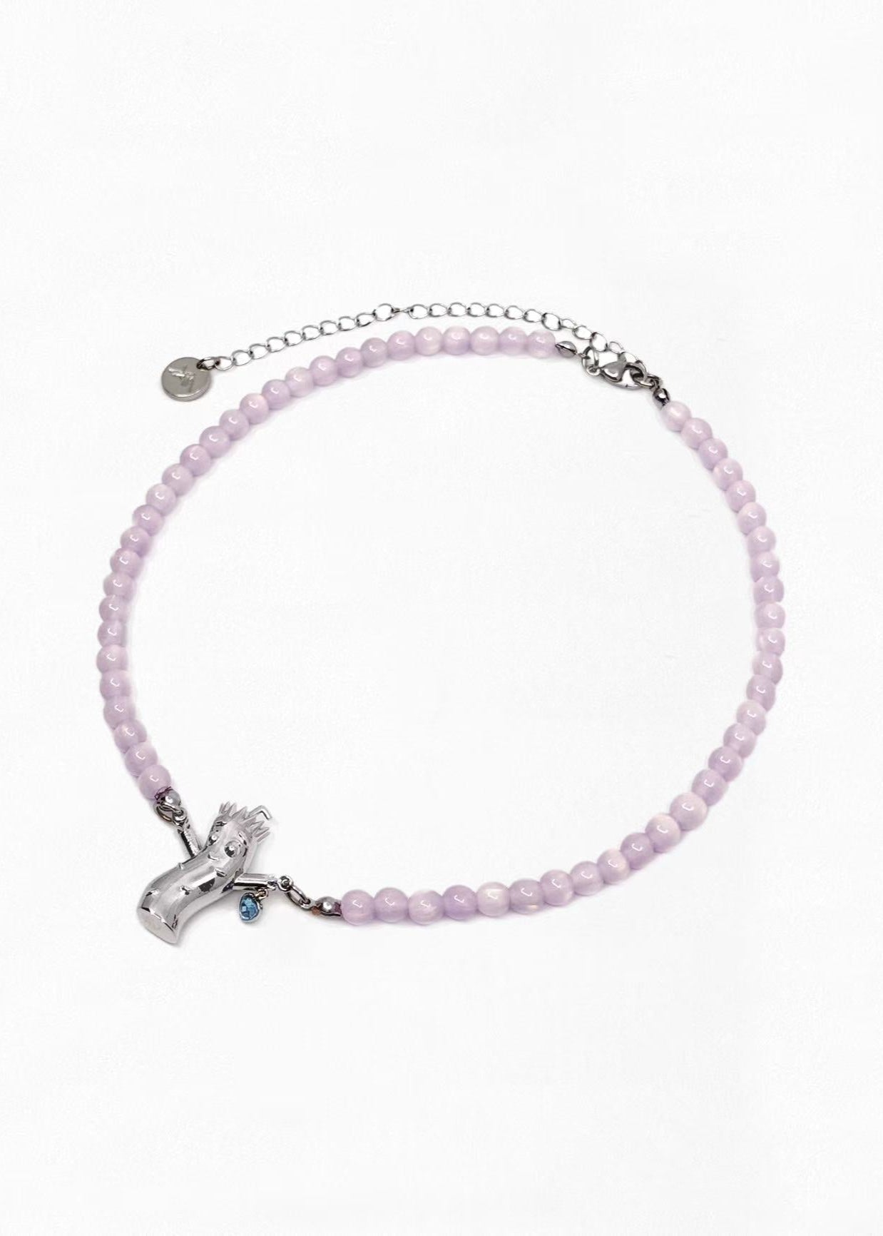 007. Taroro Heart — Purple Glass Bead 18K White Gold Mascot Necklace