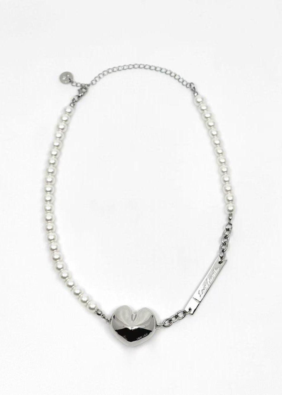001. Love Awaits - 18K White Gold Plated Fortune Cookie Heart Necklace