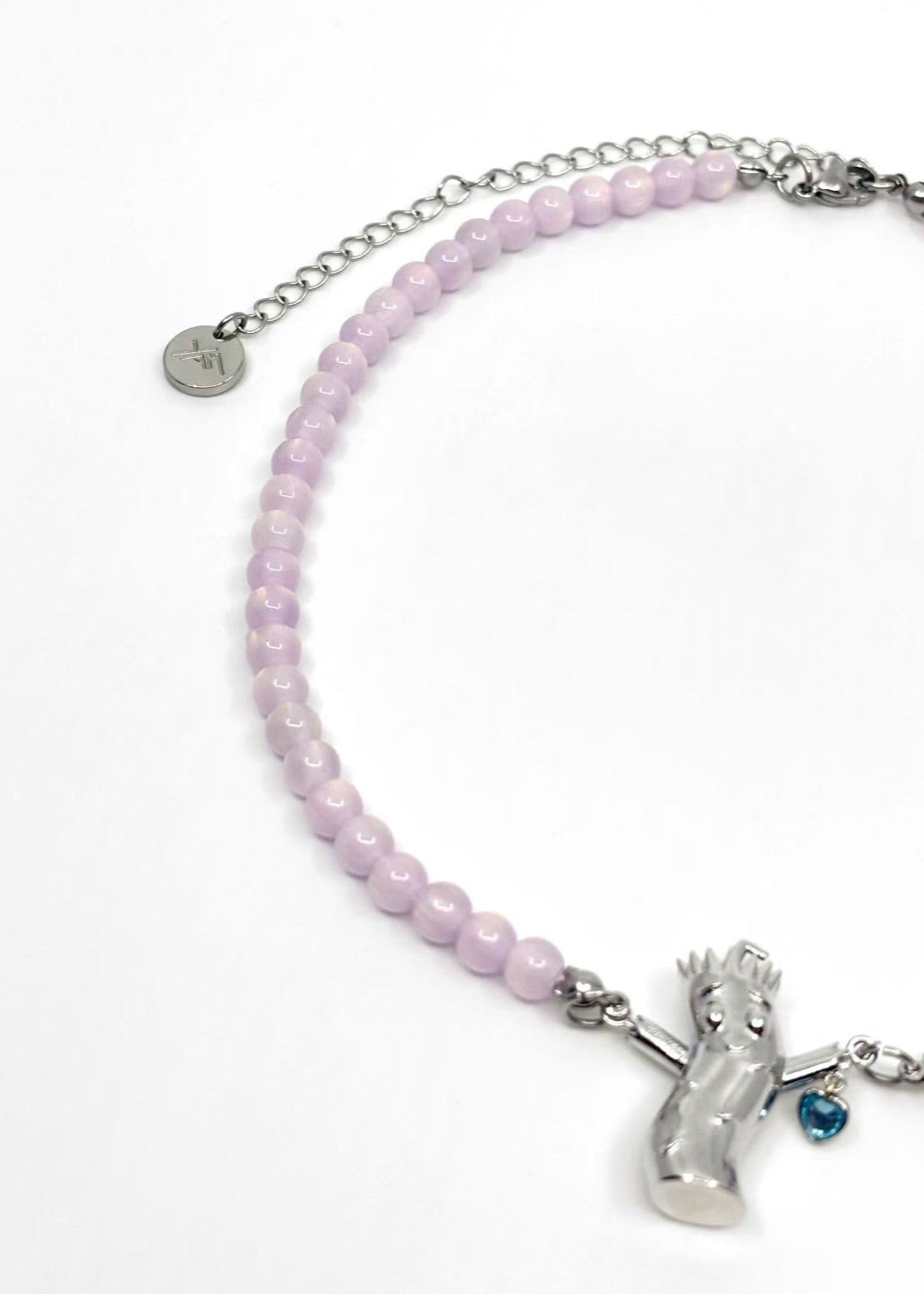007. Taroro Heart — Purple Glass Bead 18K White Gold Mascot Necklace