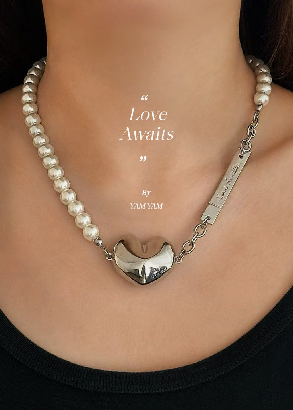 001. Love Awaits - 18K White Gold Plated Fortune Cookie Heart Necklace