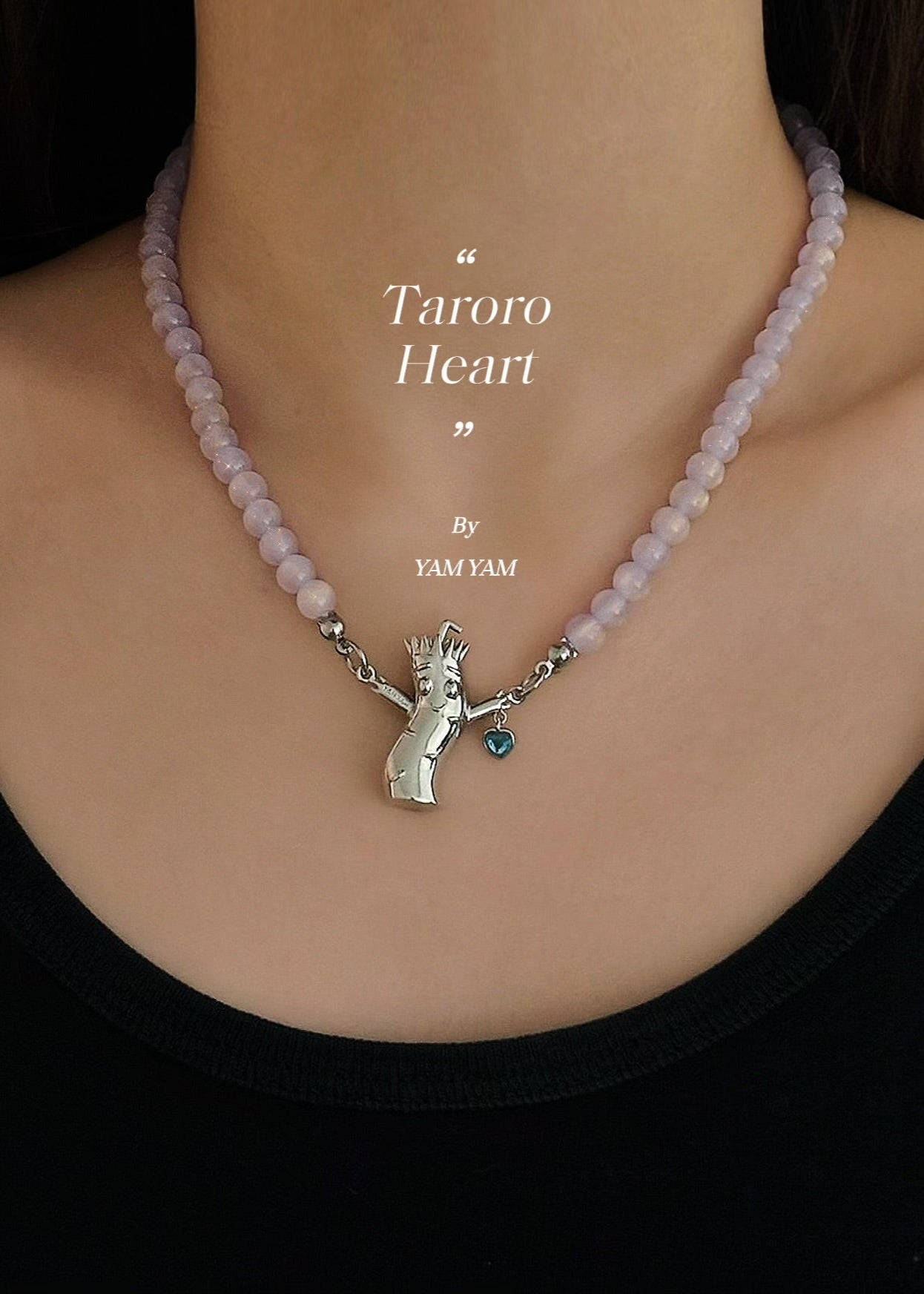 007. Taroro Heart — Purple Glass Bead 18K White Gold Mascot Necklace