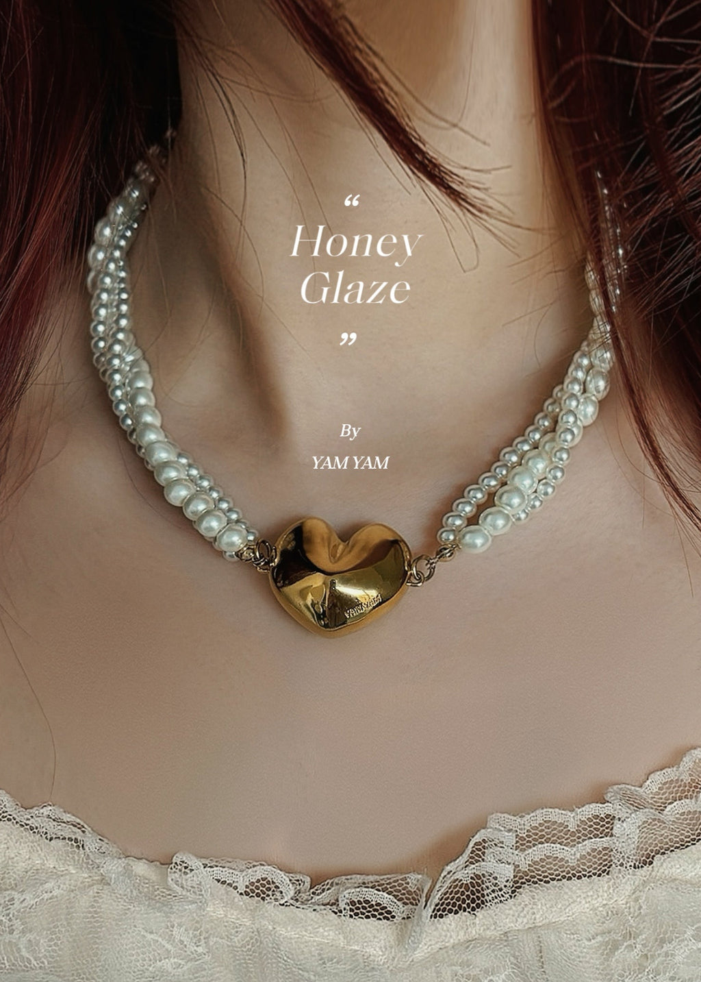 003. Honey Glaze — 18K Gold Plated Twisted Pearl Fortune Cookie Necklace