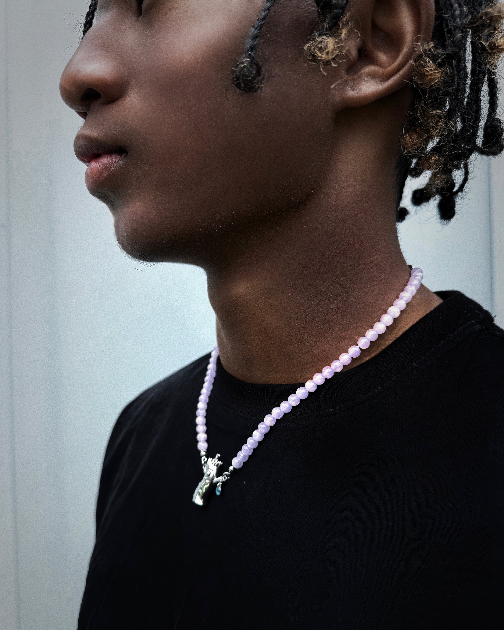 007. Taroro Heart — Purple Glass Bead 18K White Gold Mascot Necklace