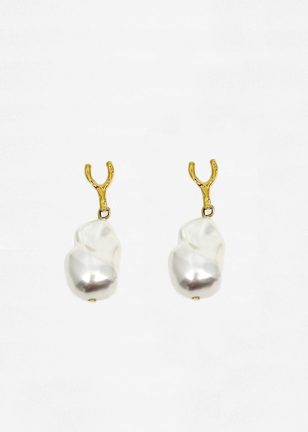 005. Golden Wish — 18K Gold Plated Wishbone Baroque Pearl Earrings