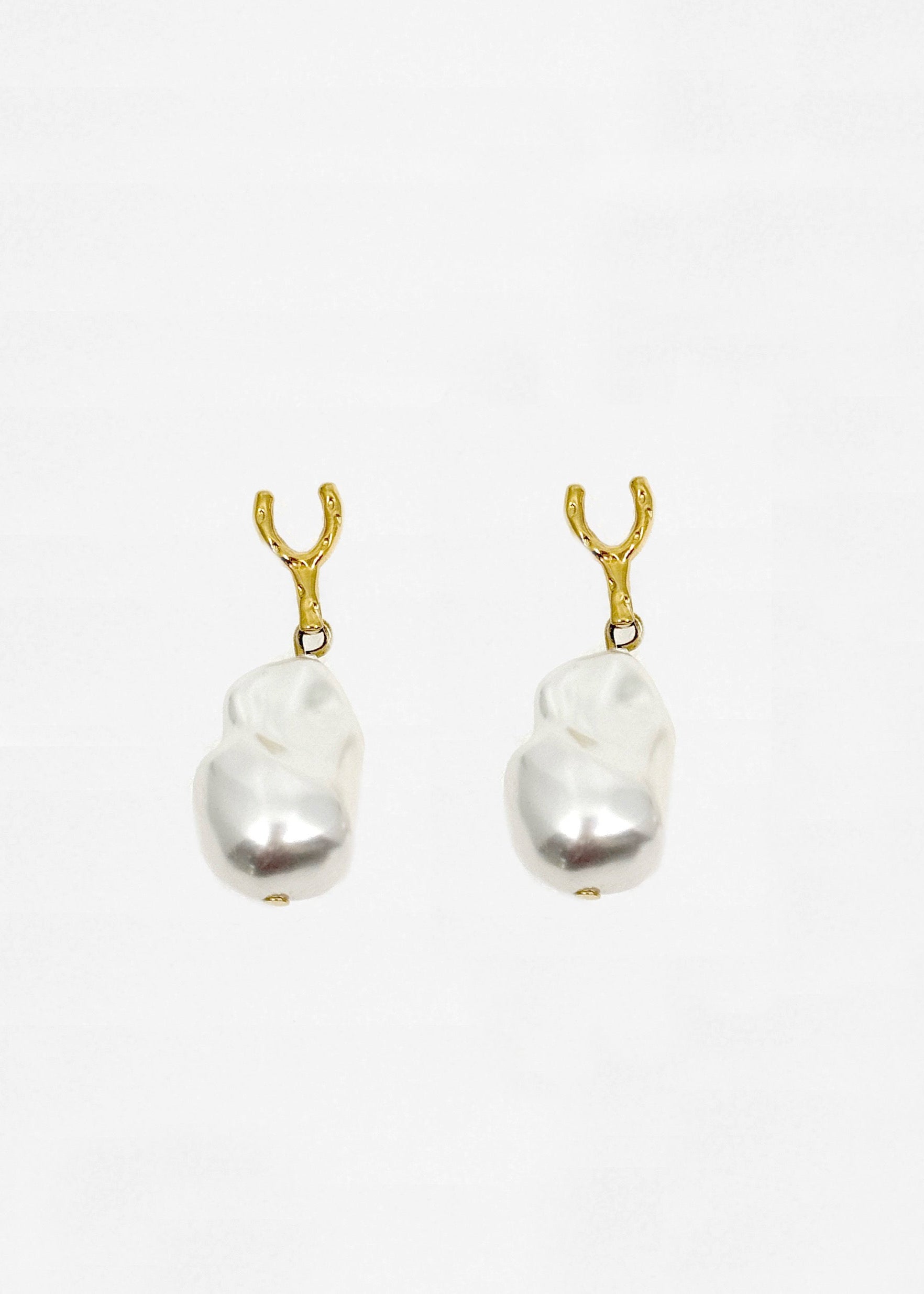 005. Golden Wish — 18K Gold Plated Wishbone Baroque Pearl Earrings