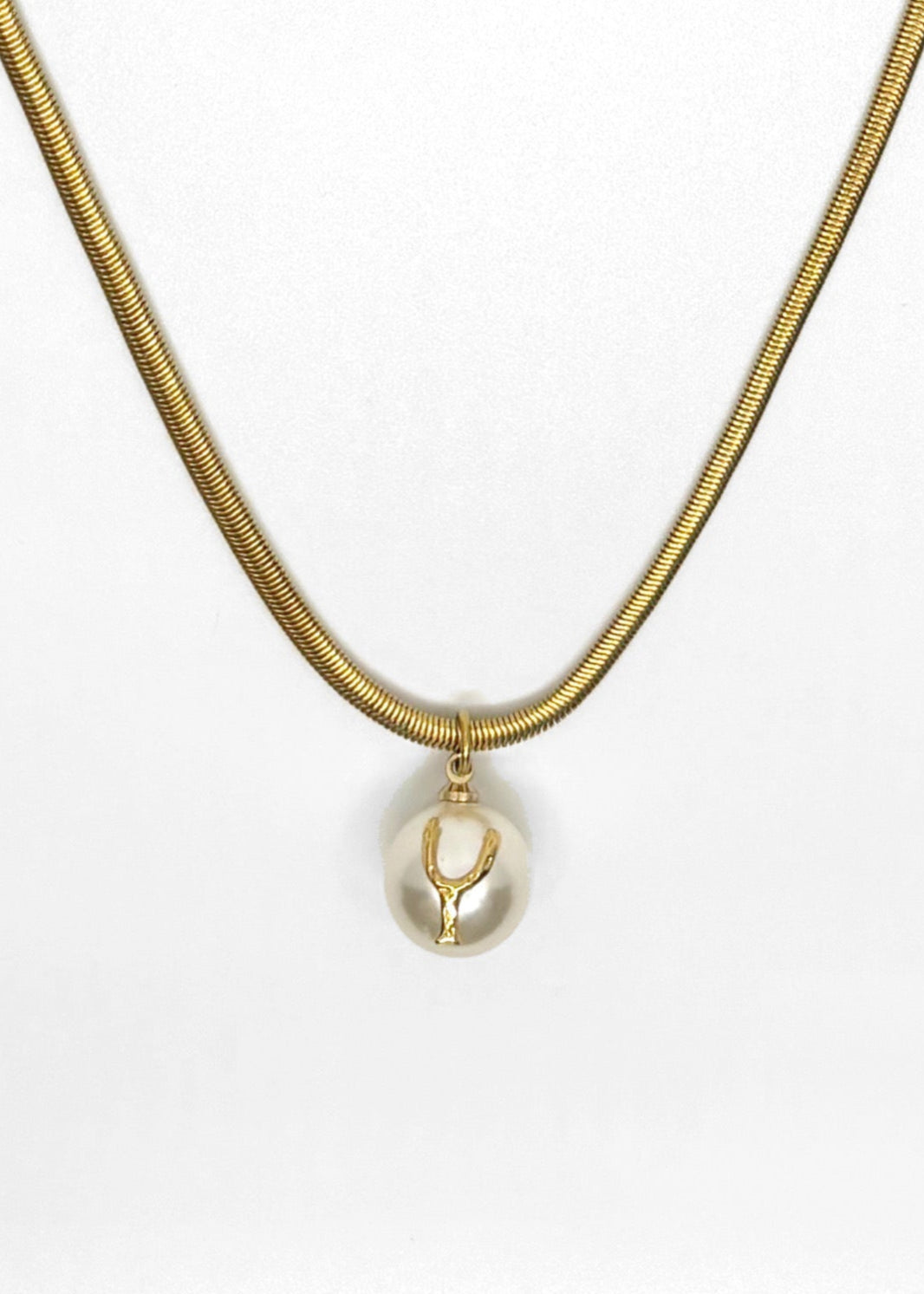 006. Golden Whisper — 18K Gold Plated Matte Wishbone Pearl Necklace