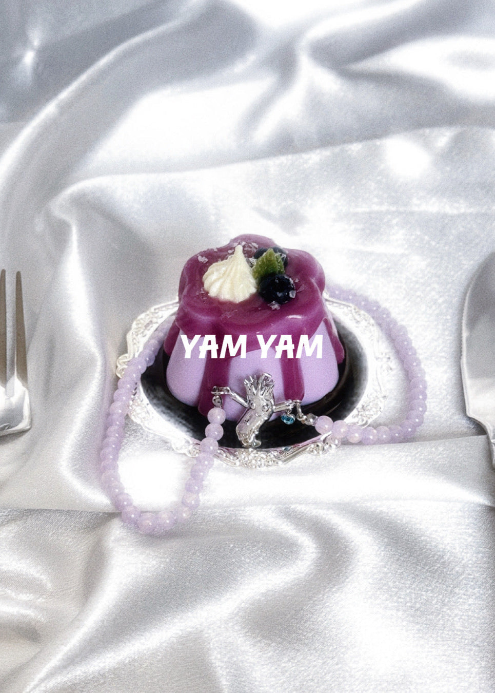 007. Taroro Heart — Purple Glass Bead 18K White Gold Mascot Necklace