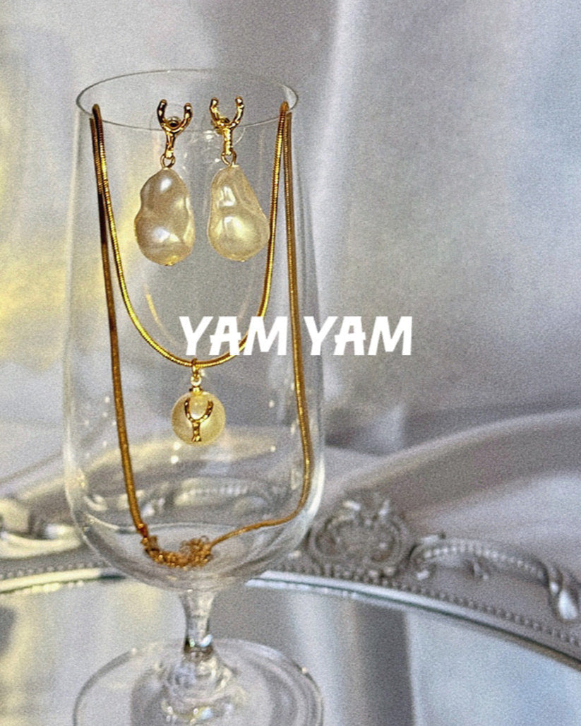 006. Golden Whisper — 18K Gold Plated Matte Wishbone Pearl Necklace