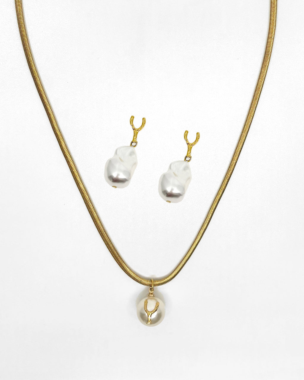 Wishbone Set — 18K Gold Plated Necklace & Earrings Bundle