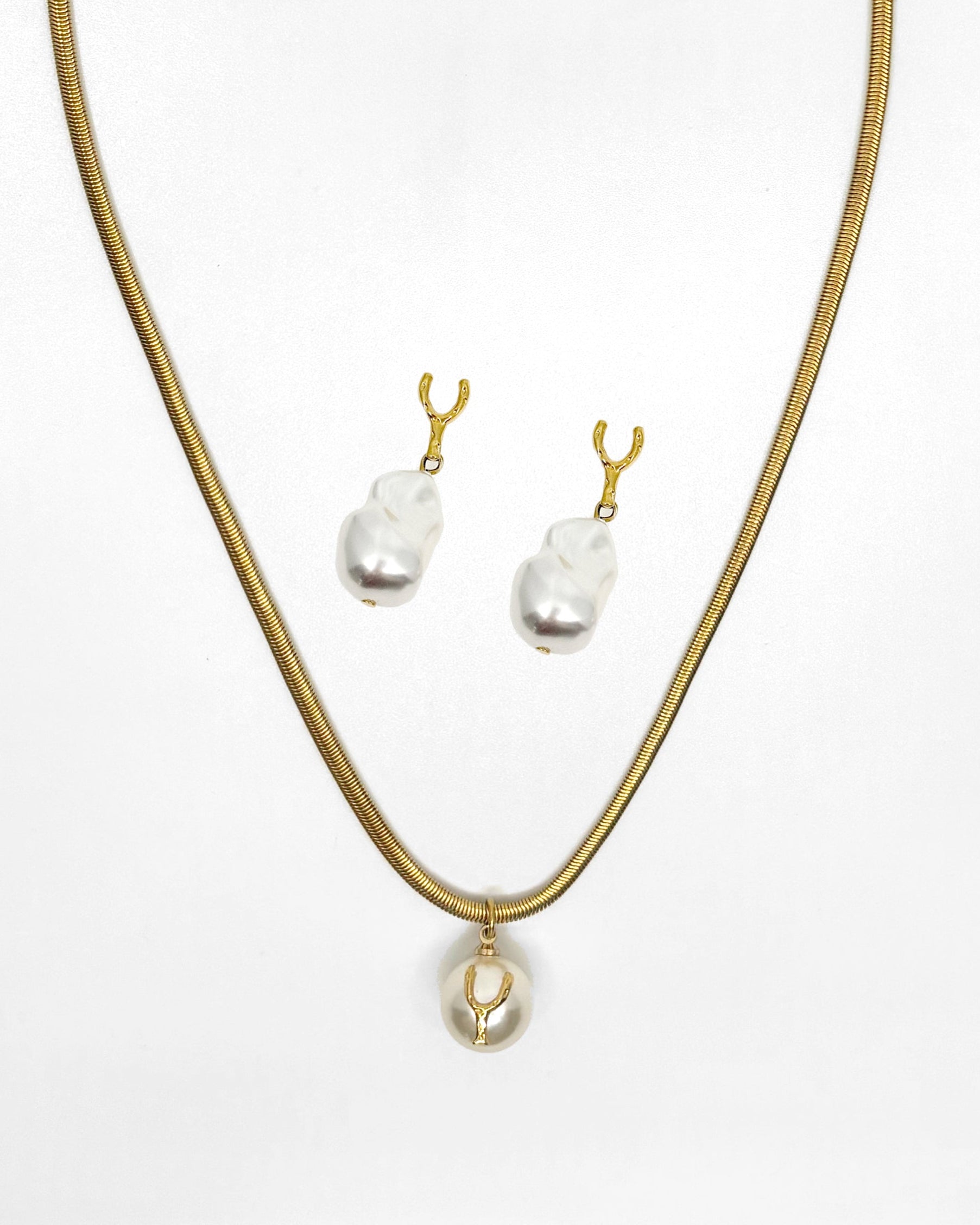 Wishbone Set — 18K Gold Plated Necklace & Earrings Bundle