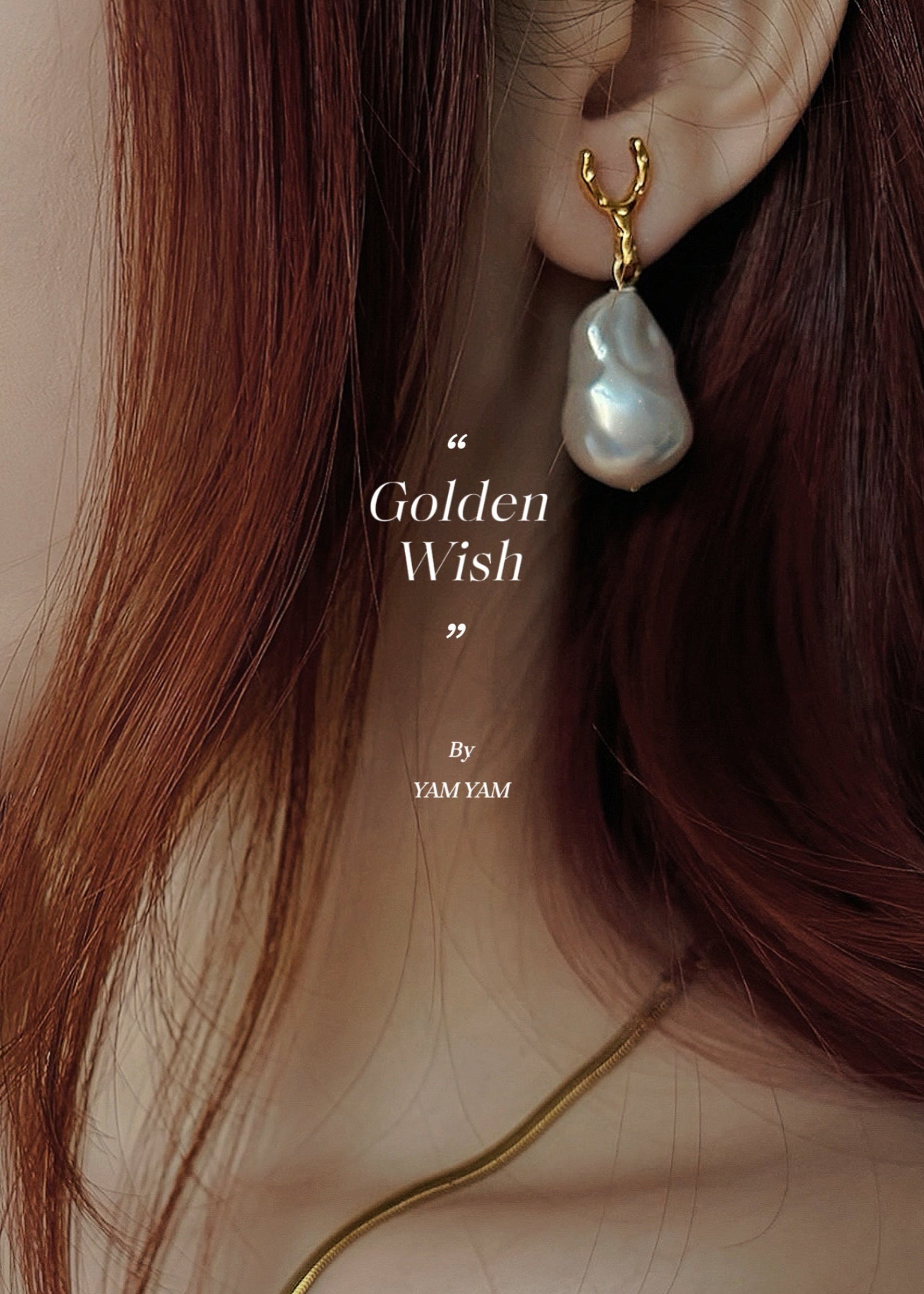 005. Golden Wish — 18K Gold Plated Wishbone Baroque Pearl Earrings
