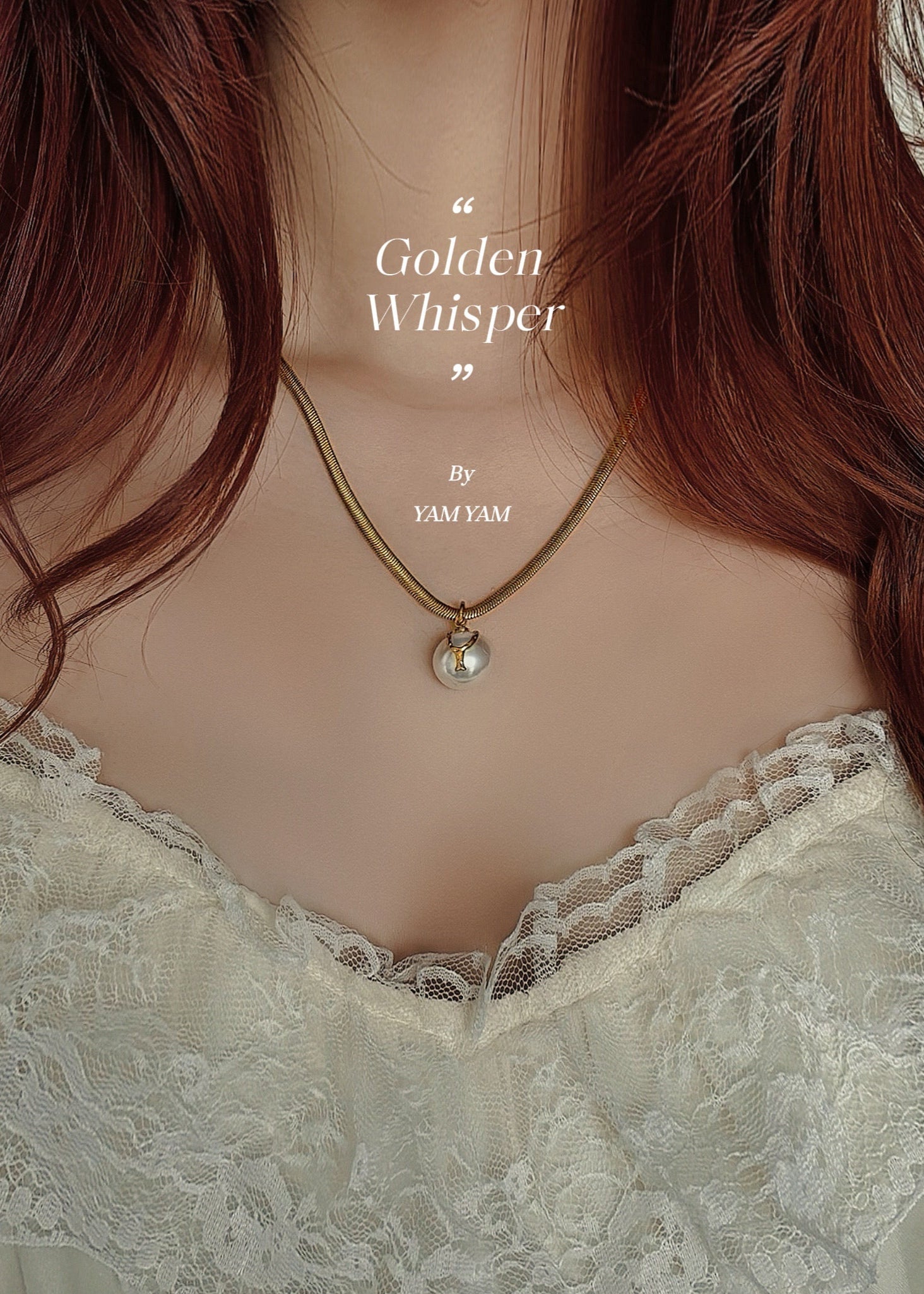 006. Golden Whisper — 18K Gold Plated Matte Wishbone Pearl Necklace